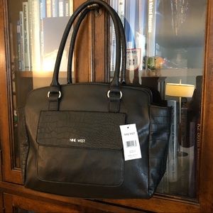 New Nine West Animal Instinct Black / Black Medium Crocodile Pattern Handbag